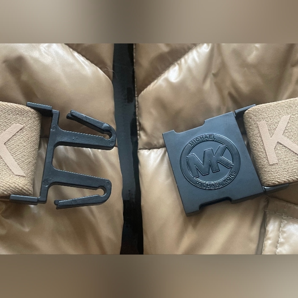 Michael Kors Dark Camel MK Puffer Jacket Belted Designer Coat S - 3X - Picture 2 of 15